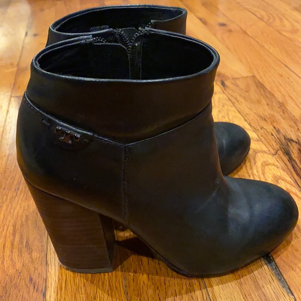 Tory Burch black leather, heeled booties